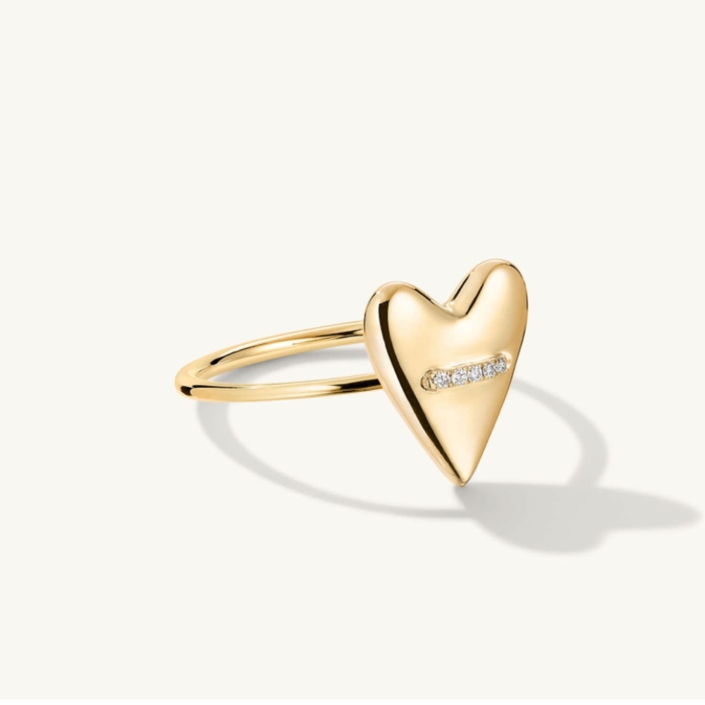 Mejuri 14K Yellow Gold Heart Pavé Diamond Ring